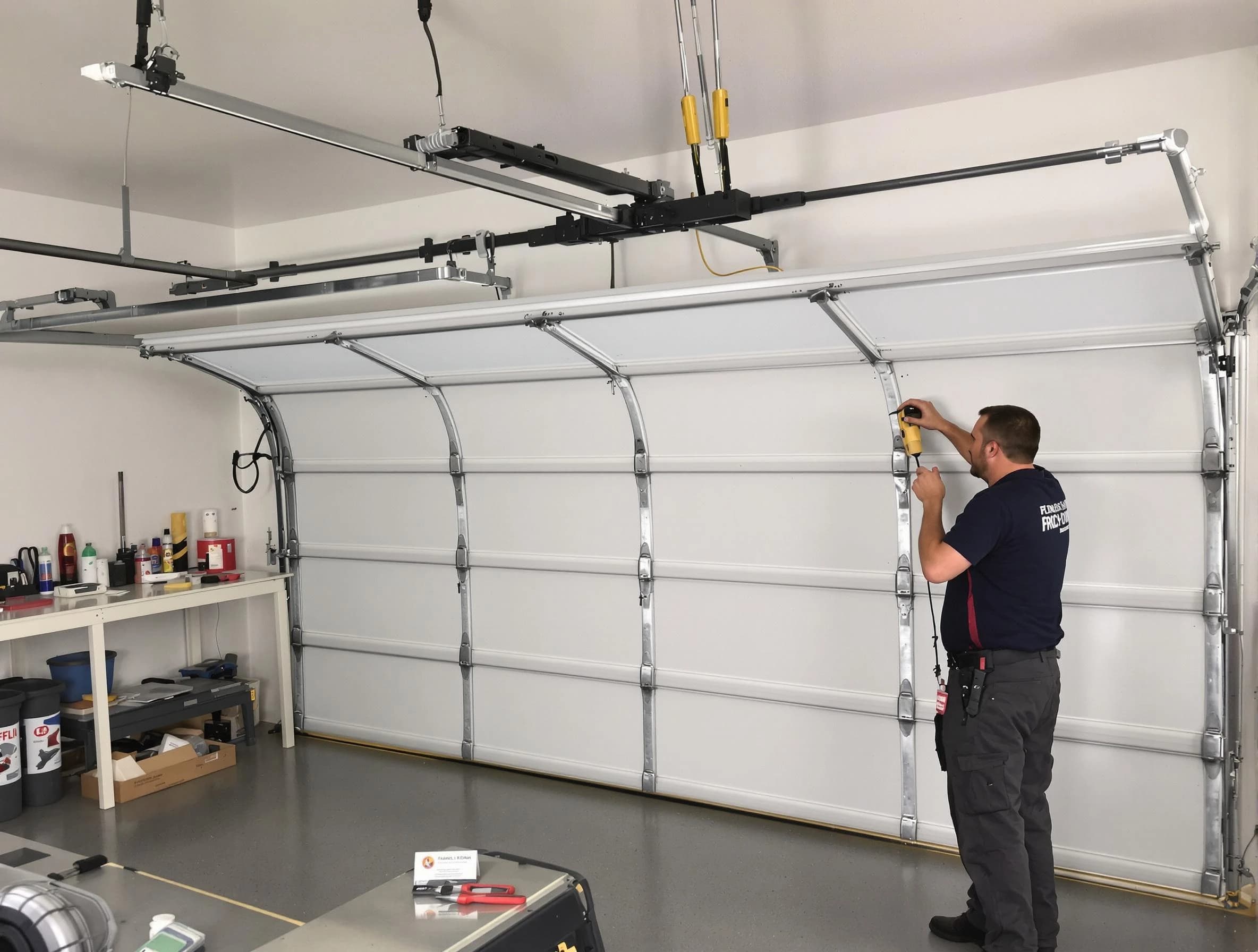 Dumbarton Garage Door Repair certified technician performing overhead door system repair in Dumbarton