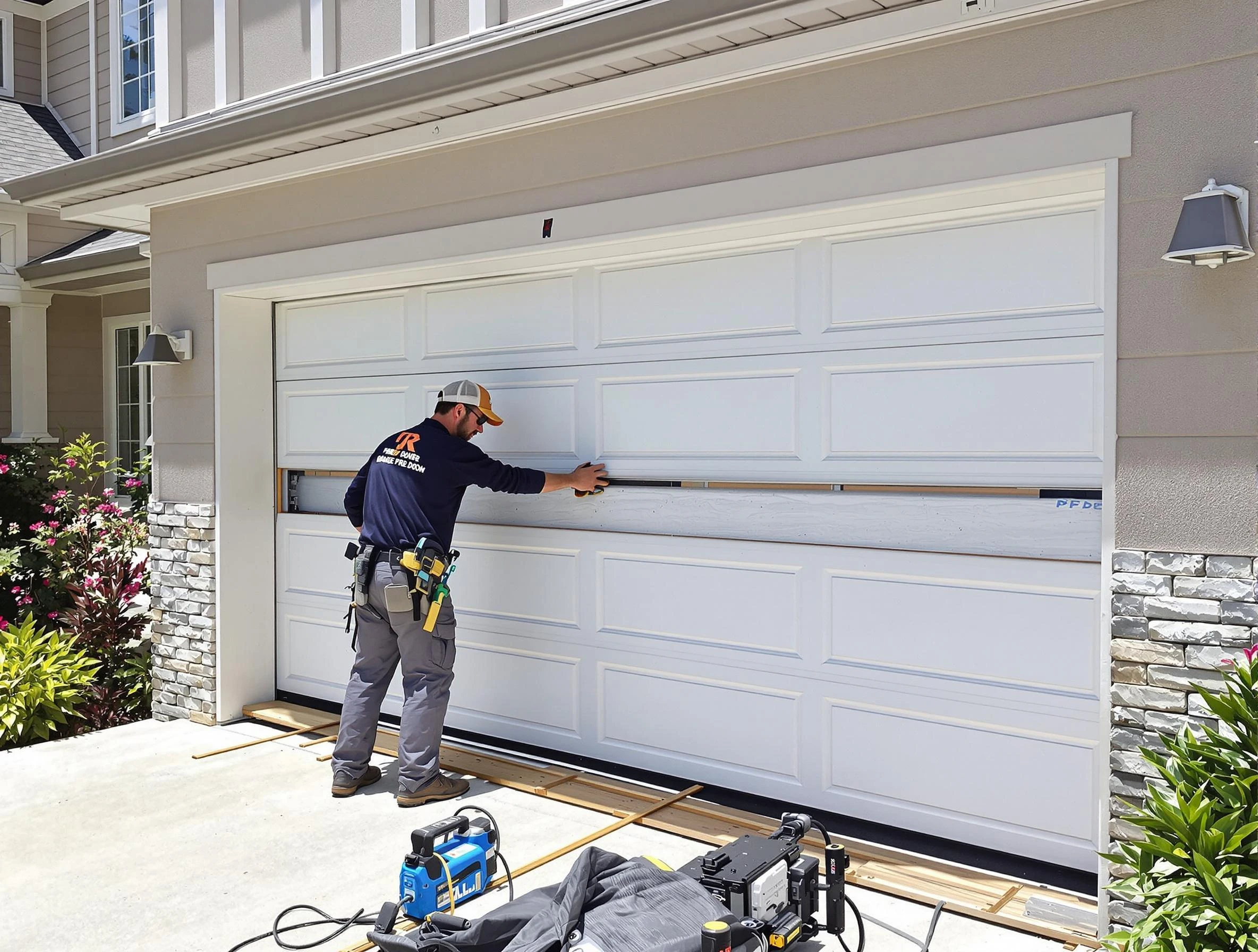 Dumbarton Garage Door Repair team performing complete garage door replacement at Dumbarton residence