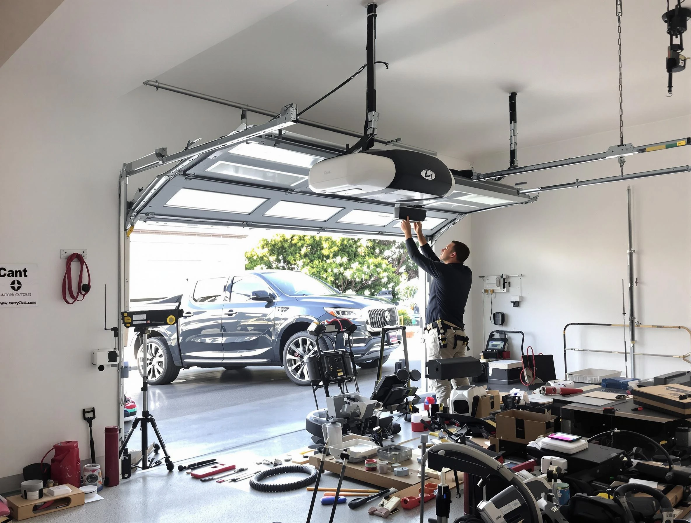 Dumbarton Garage Door Repair specialist installing smart garage door opener system in Dumbarton home