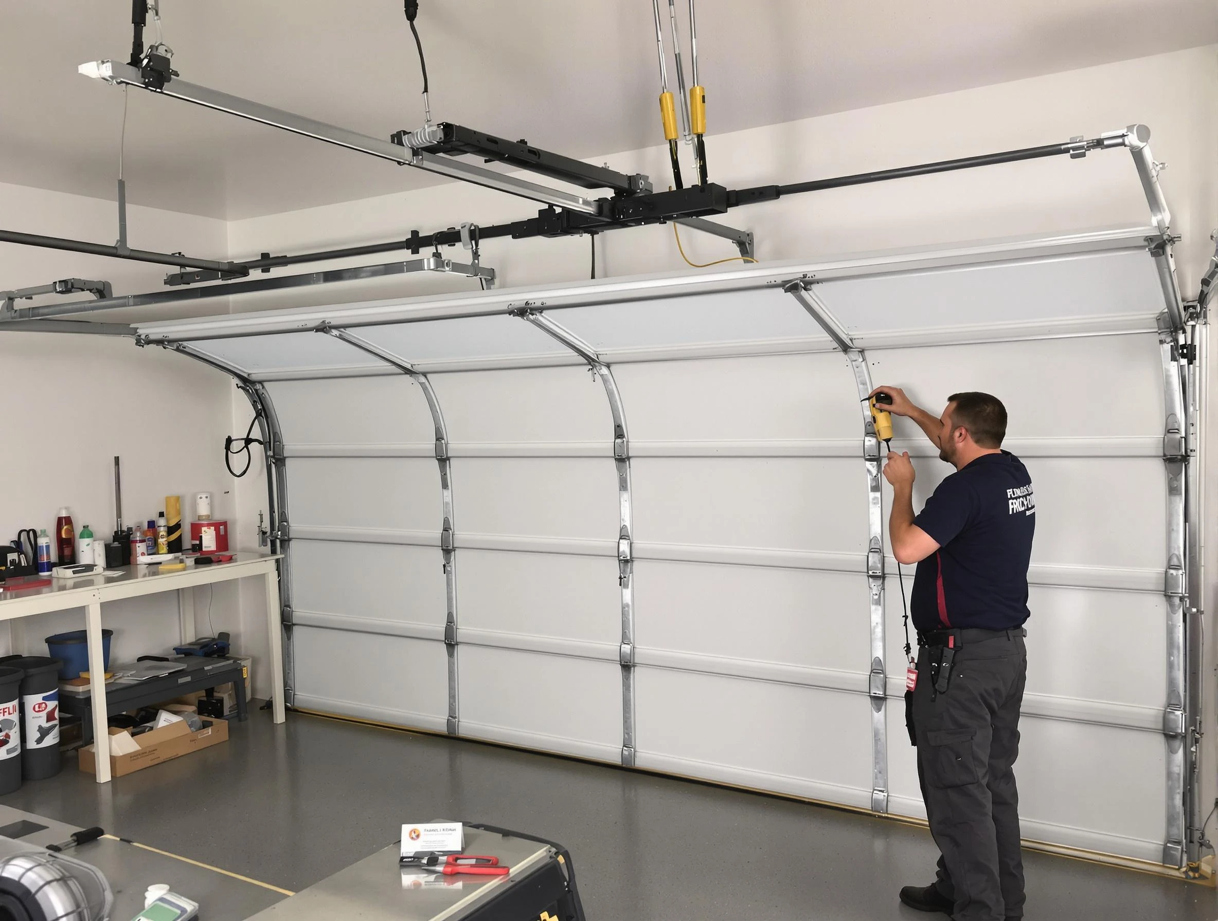 Dumbarton Garage Door Repair certified technician performing overhead door system repair in Dumbarton